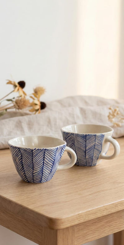 Indigo Herringbone Hand-Painted Mug 