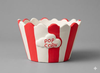 Classic Ceramic Popcorn Bowl - Red & White Striped 